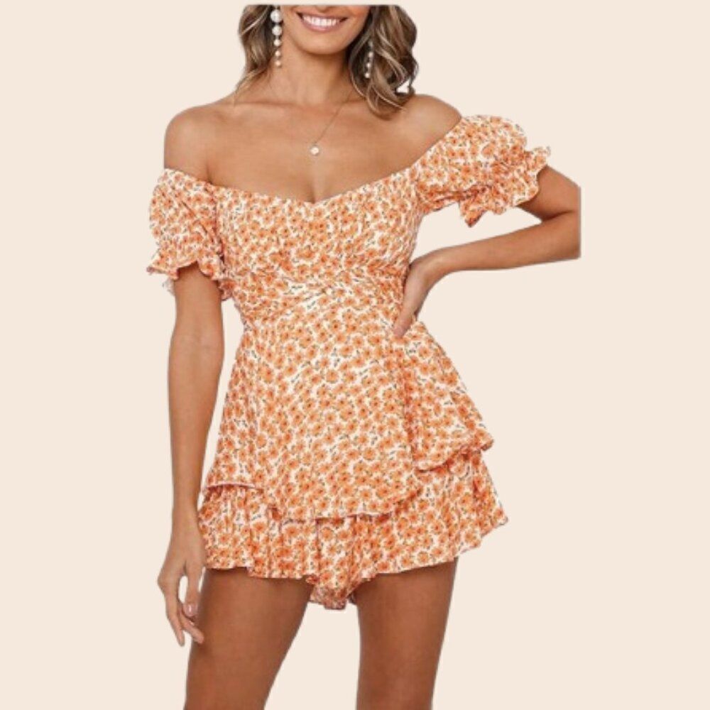 Saints and Secrets Yellow Floral Mini Playsuit / Romper Size Small